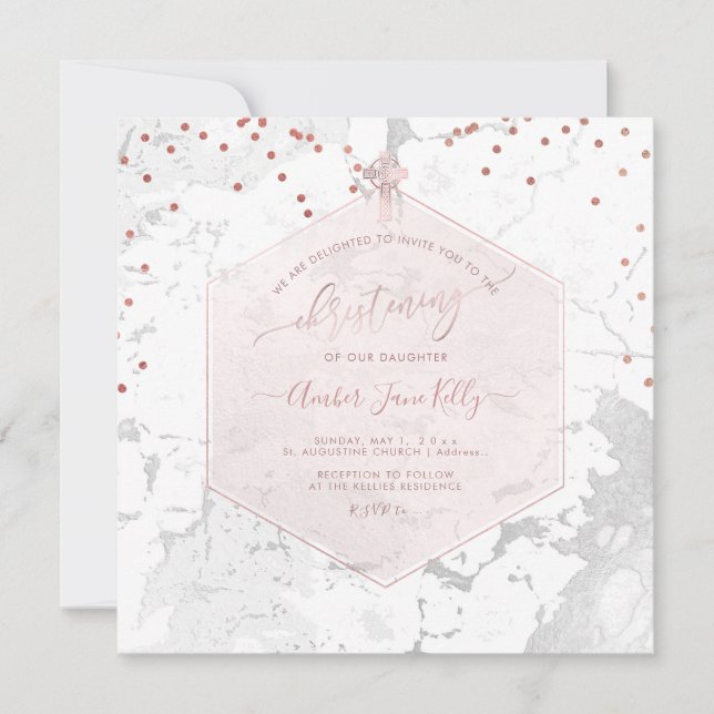 Invitation PixDezines Christening Blush Honeycomb Marble (Devant)