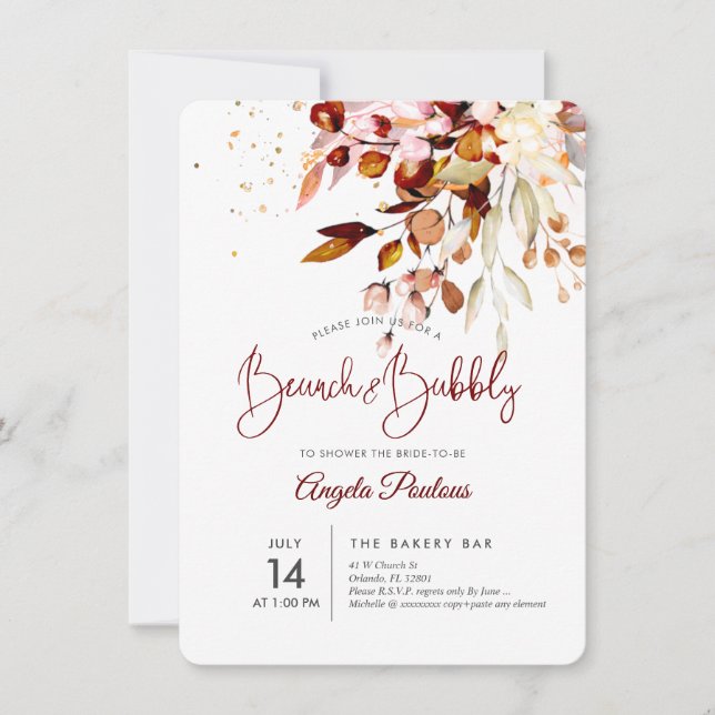 Invitation PixDezines Chute Gum Eucalyptus Brunch+Bubbly (Devant)