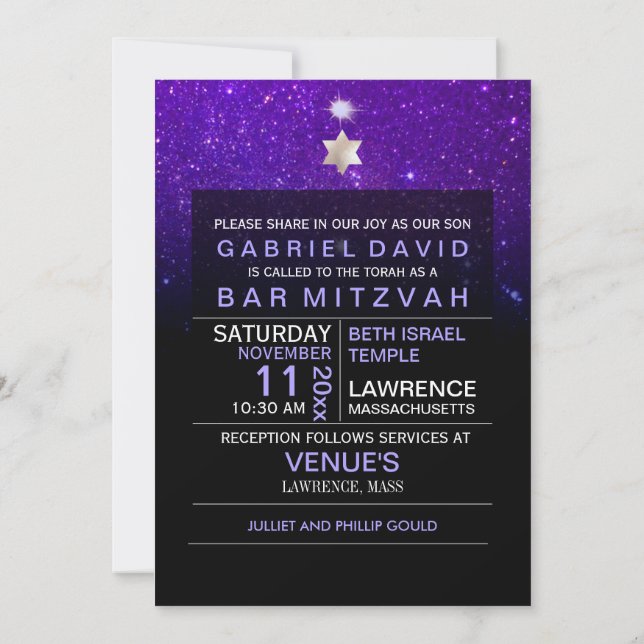 Invitation PixDezines Ciel nocturne/Violet/typographie/bar mi (Dos)