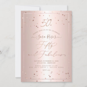 Invitation PixDezines Cinquante + Fabuleux étoiles Rose d'or