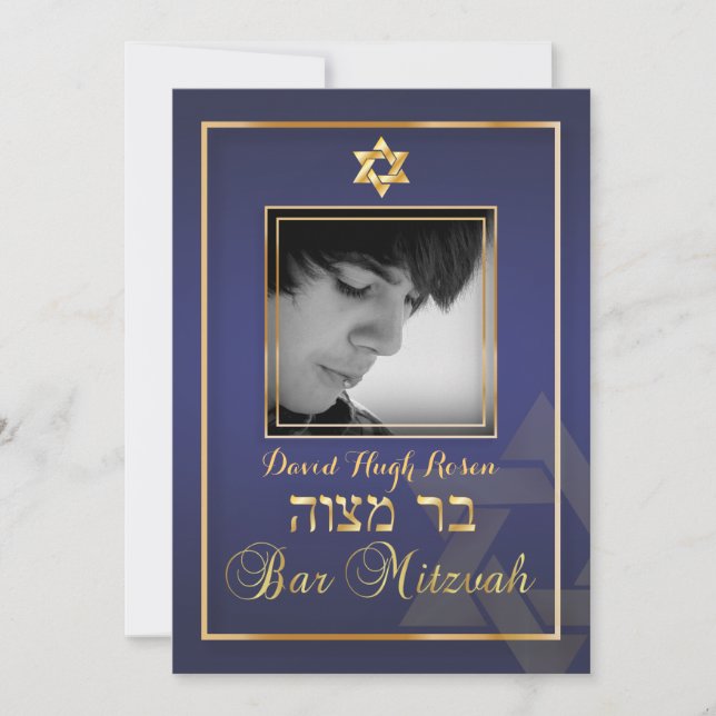 Invitation PixDezines Classy Photo Bar Mitzvah/bleu (Devant)