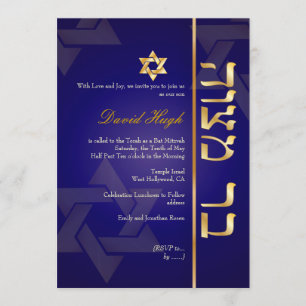 Invitation PixDezines Classy Photo Bar Mitzvah/bleu foncé/or
