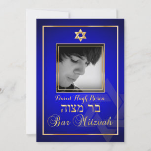 Invitation PixDezines Classy Photo Bar Mitzvah/bleu royal