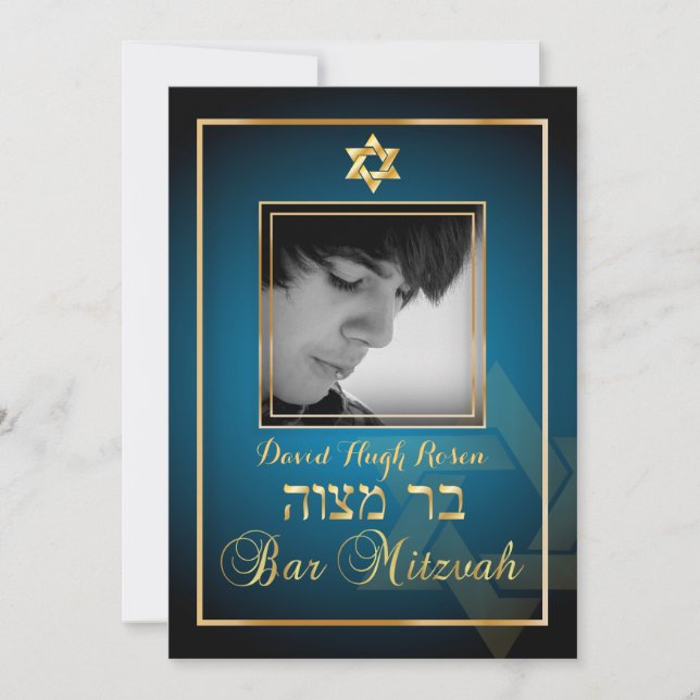 Invitation PixDezines Classy Photo Bar Mitzvah/bleu turquoise (Devant)