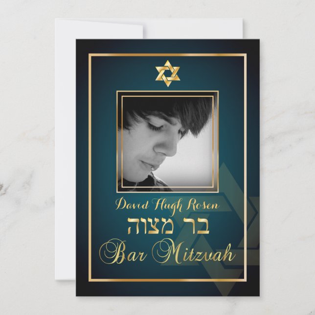 Invitation PixDezines Classy Photo Bar Mitzvah/turquoise (Devant)