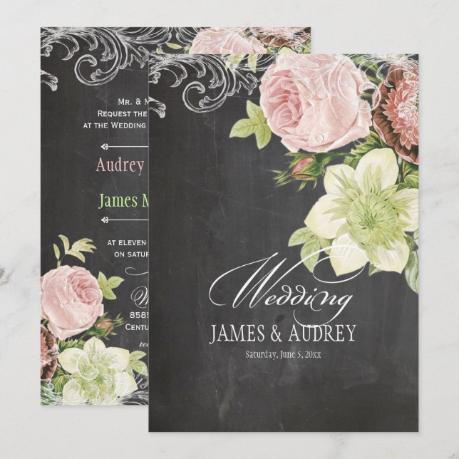 Invitation PixDezines, CLAVIER/ROCOCO/ROSES VINTAGES (Devant / Derrière)