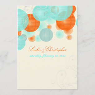 Invitation PixDezines corail+lanternes bleues/do-it-yourself 