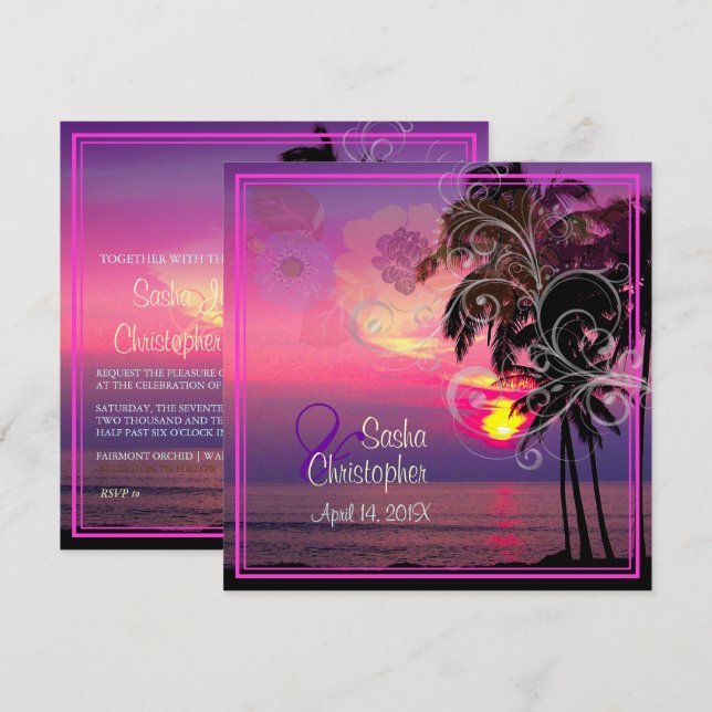 Invitation PixDezines COUCHER DE SOLEIL/PLAGE/LUAU/TOURBILLON (Devant / Derrière)