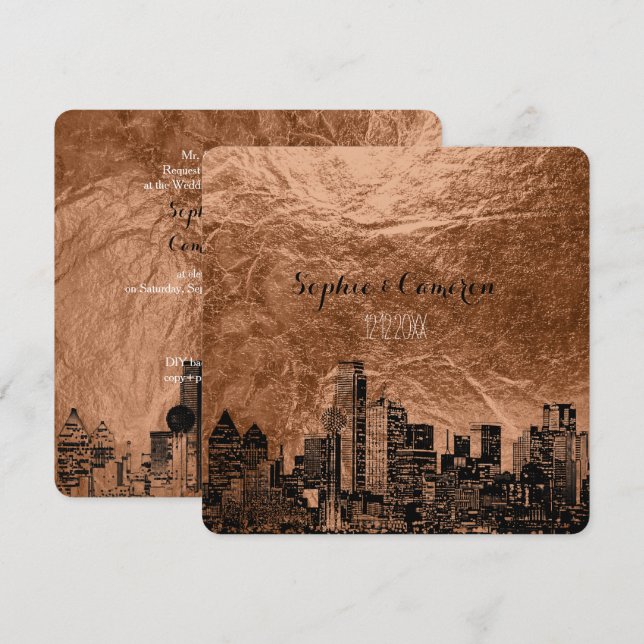 Invitation PixDezines Dallas arrière - plan en cuivre esquiss (Devant / Derrière)