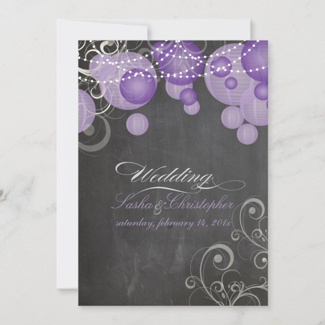 Invitation PixDezines, damier+lanternes violettes/ (Devant)