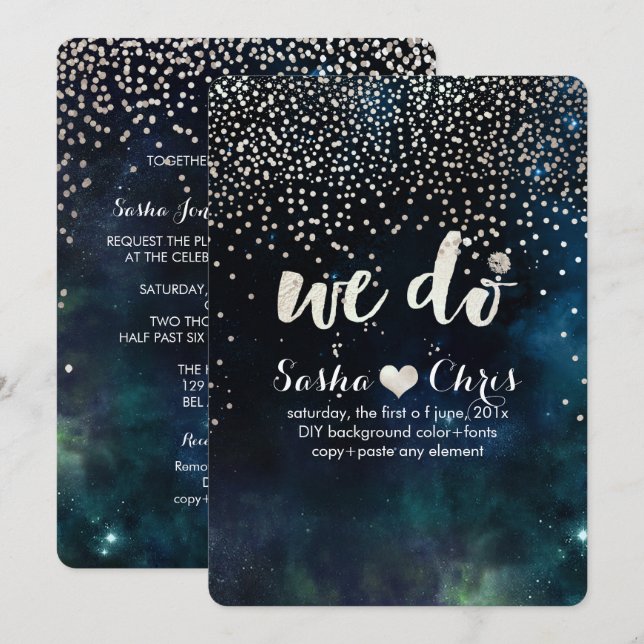 Invitation PixDezines Dark Sky/dazzled/faux silver/NASA Space (Devant / Derrière)