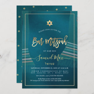 Invitation PixDezines Dark Turquoise+GoldTalitz Bar Mitzvah