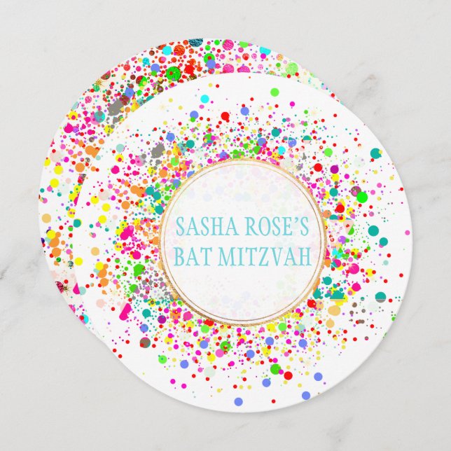 Invitation PixDezines Dazzled/Spectres de néon/Bat mitzvah (Devant / Derrière)