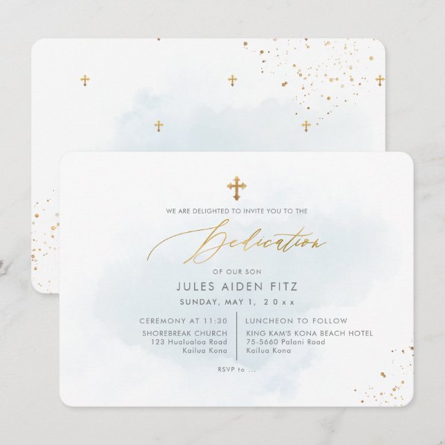 Invitation PixDezines Dédicace Aquarelle Bleu Clair (Devant / Derrière)