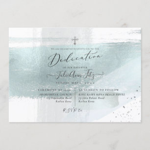 Invitation PixDezines Dédication Bleue Métallique Dusty Faux
