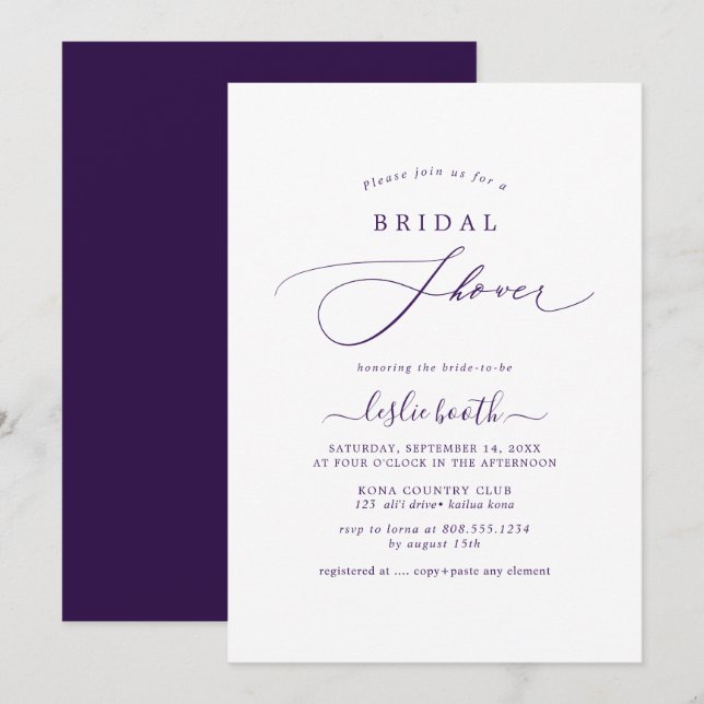 Invitation PixDezines DIY Couleurs Violet Aubergine Mariage D (Devant / Derrière)