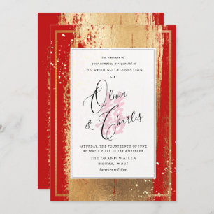 Invitation PixDezines Double Bonheur, Faux Gold