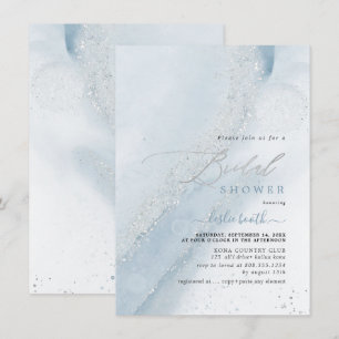 Invitation PixDezines Dusty Blue Alcohol+Ink Fête de Mariage