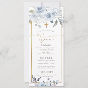 Invitation PixDezines Dusty Blue H2 Fleurs Baptême Menu