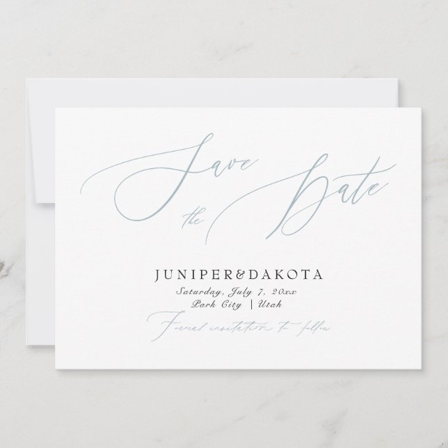Invitation PixDezines Dusty Blue Modern Script Enregistrer la (Devant)