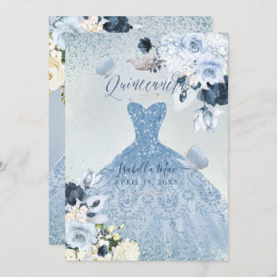Invitation PixDezines Dusty Blue Roses Quinceanera