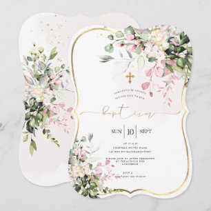 Invitation PixDezines Dusty Pink, Baptême Watercolor Rustique