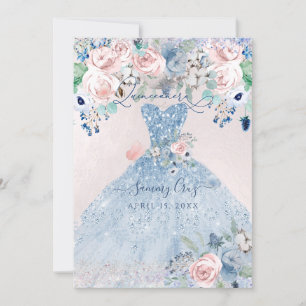 Invitation PixDezines Dusty Pink Blue Peonies Quinceanera