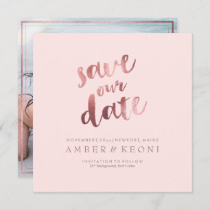 Invitation PixDezines Enregistrer la date/Faux Rose Gold/Marb