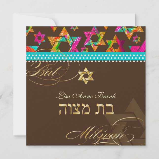 Invitation PixDezines Étoiles psychédéliques, Bat mitzvah (Devant)