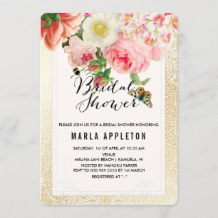 Invitation PixDezines fantaisies spectres d'or/roses/douche n