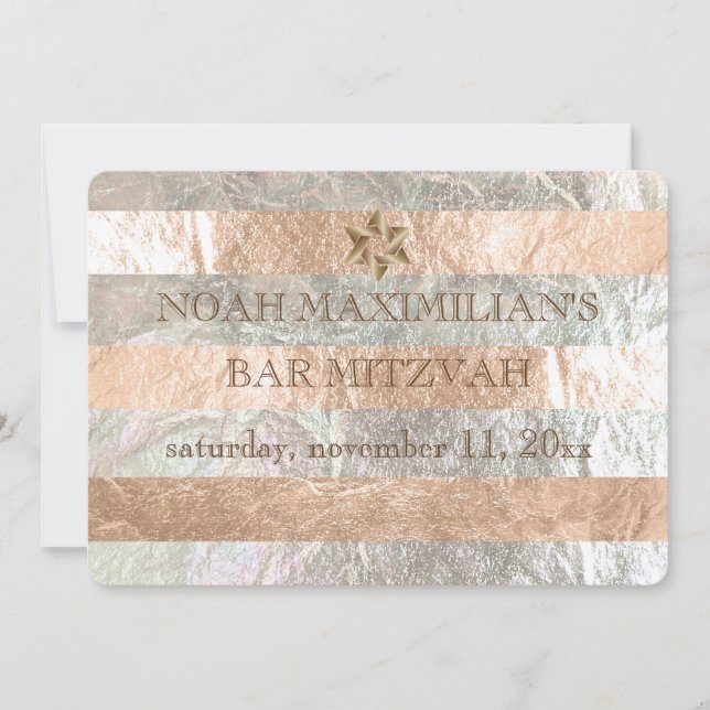 Invitation PixDezines fausse feuille/bandes argent bar mitzva (Devant)