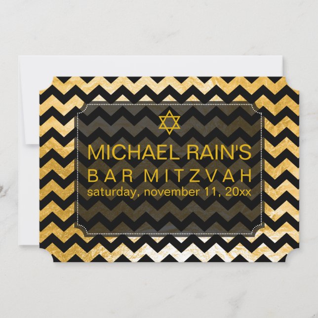 Invitation PixDezines fausse feuille/chevron bar mitzvah (Devant)