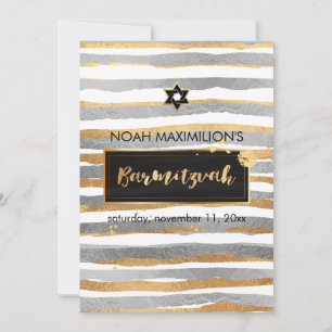 Invitation PixDezines faux argent/or/bandes bar mitzvah