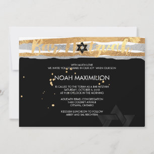 Invitation PixDezines faux argent/or/bandes bar mitzvah