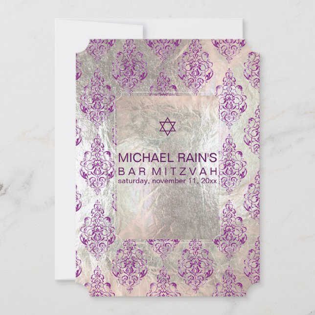 Invitation PixDezines faux foil/tunis damask bar mitzvah (Devant)