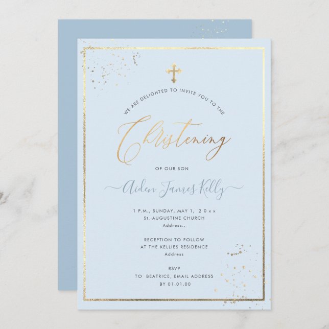 Invitation PixDezines Faux Gold DO-IT-YOURSELF le Christening (Devant / Derrière)
