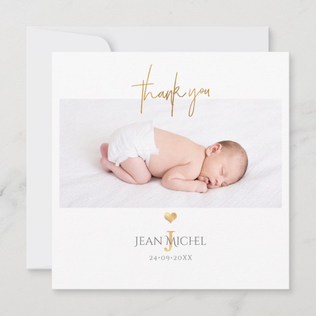 Invitation PixDezines Faux Gold Monogram Merci (Devant)