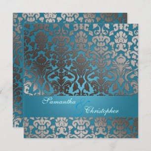 Invitation PixDezines faux platine flora damask/turquoise