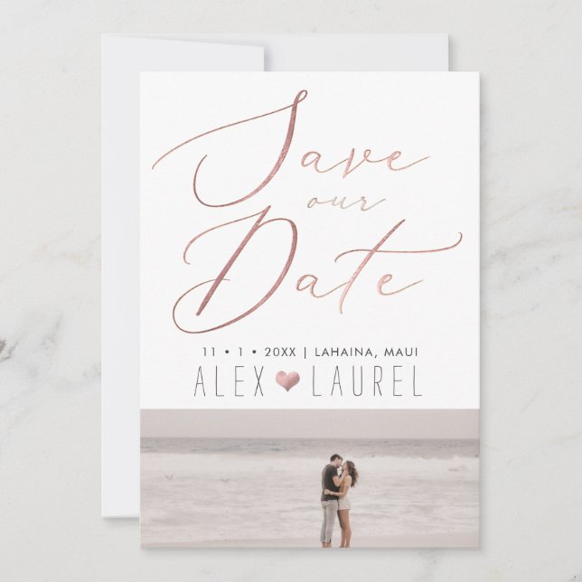 Invitation PixDezines Faux Rose Gold Sauvegarder la Date (Devant)