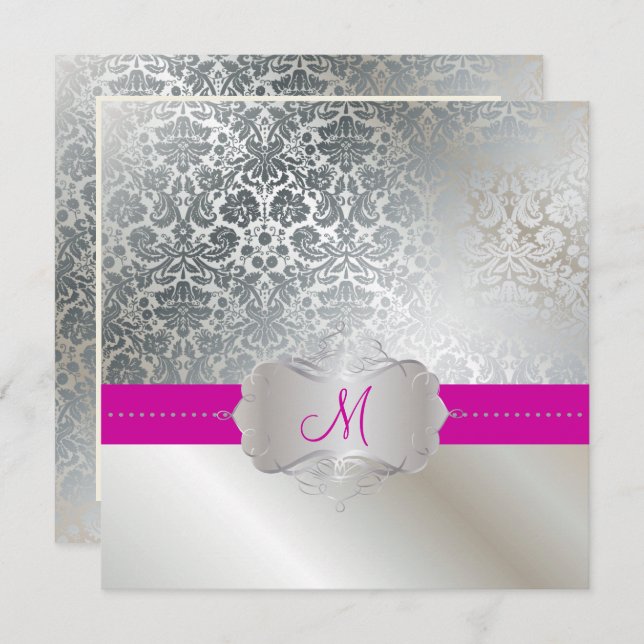 Invitation PixDezines FAUX SILVER DESIREE DAMASK/DO-IT-YOURSE (Devant / Derrière)