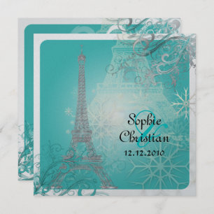 Invitation PixDezines Faux Silver Eiffel/Turquoise
