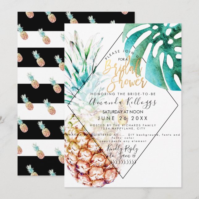 Invitation PixDezines Fête des mariées ananas+Monstera (Devant / Derrière)