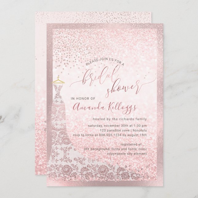 Invitation PixDezines Fête des mariées Blush Pink Gown (Devant / Derrière)