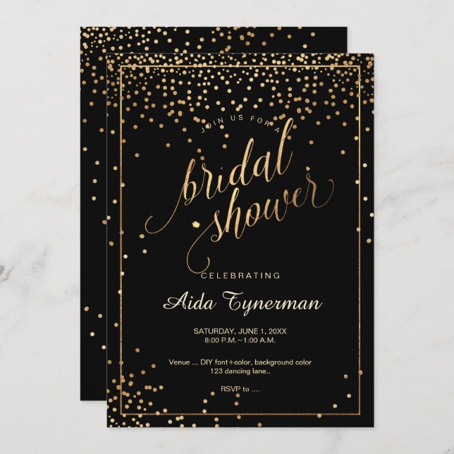 Invitation PixDezines Fête des mariées Faux Gold Confetti (Devant / Derrière)
