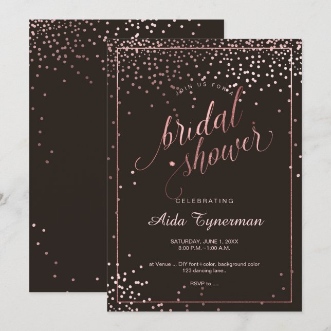 Invitation PixDezines Fête des mariées Faux Rose Gold Confett (Devant / Derrière)