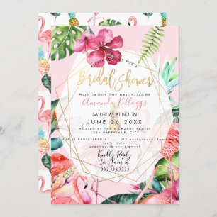 Invitation PixDezines Fête des mariées flamigos rose+Hibiscus