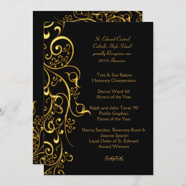 Invitation PixDezines FILIGRANE TOURBILLONS / FAUX OR (Devant / Derrière)