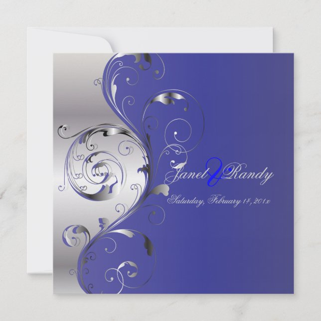 Invitation PixDezines Filigree+tourbillons/argent+bleu (Devant)