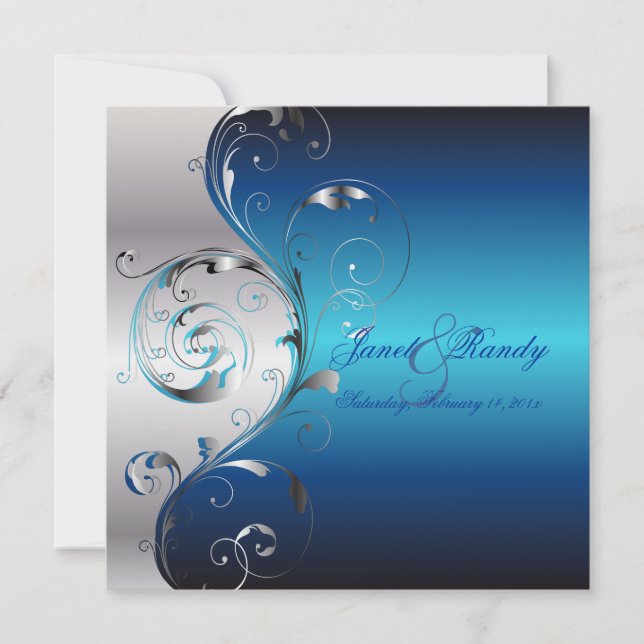 Invitation PixDezines Filigree+tourbillons/argent+bleu (Devant)