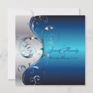 Invitation PixDezines Filigree+tourbillons/argent+bleu